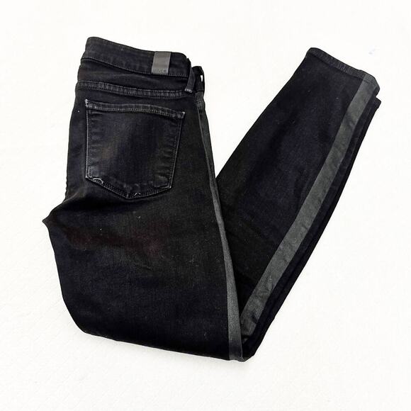 Vince Ankle Skinny Black Printed Stripe Denim Jeans Zipper Fly Size 24 - Picture 8 of 8